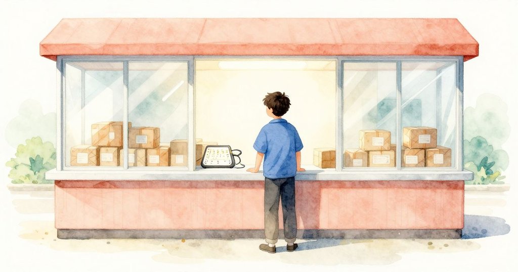 Kit正站在明亮的工作站前,檢查閃爍的磅秤顯示,背景中現代化設備及柔和燈光,神情專注。