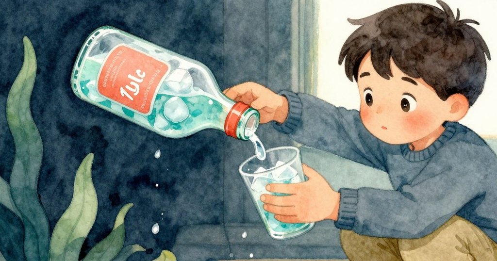 萊爾專注地傾斜冰瓶,最後幾塊冰與水滴緩緩落下,緊張與期待在桌面工作中彰顯。