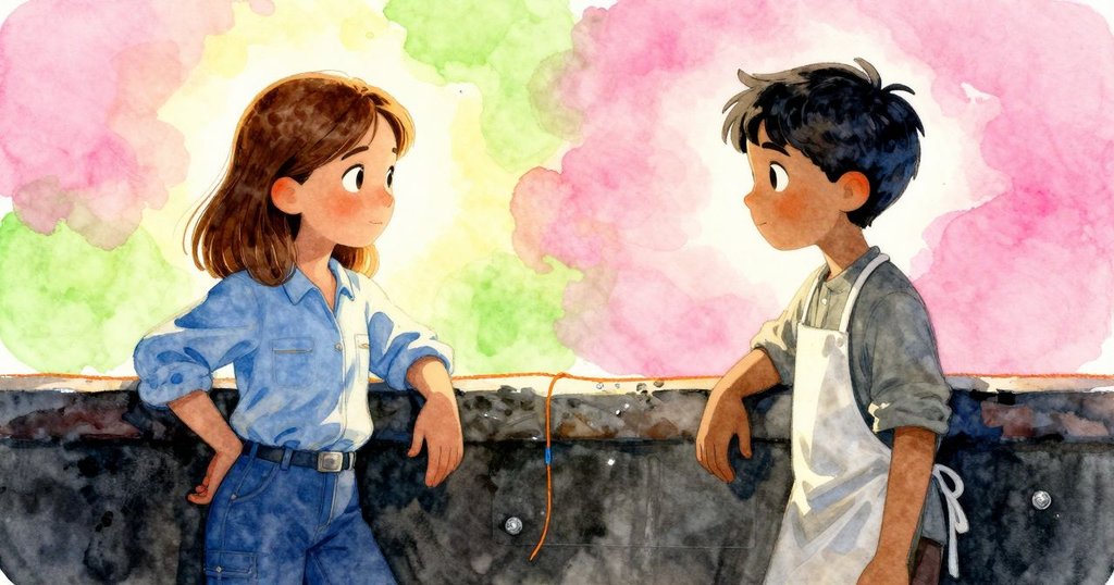 露西亞與奧斯卡在橙色界線前默契對視,彼此眼神中滿載著期待與合作的情感