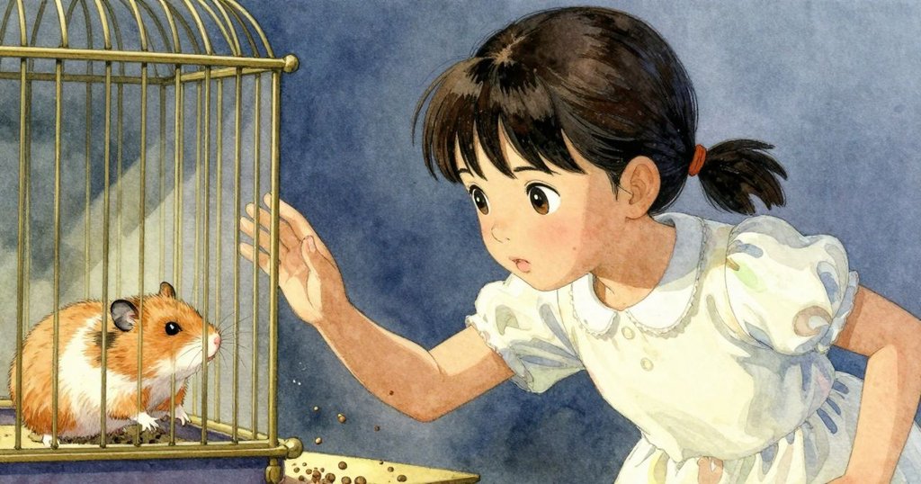 近距離捕捉到一顆落單顆粒靠近籠子，倉促中一隻倉鼠伸手取食，工作人員出手干預，Hana神情緊張