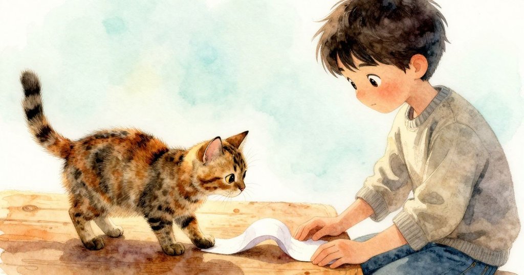 桌面上捲曲的紙條特寫,微風吹拂邊角,光線溫暖展現圖書館細膩秩序和象徵意義