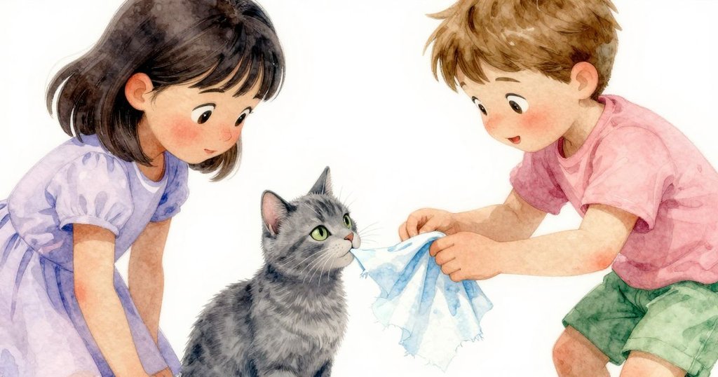 Mae 的手細心提起淺藍紙張,膠狀物在指尖閃光,背景顯示供應桌細節,專注動作