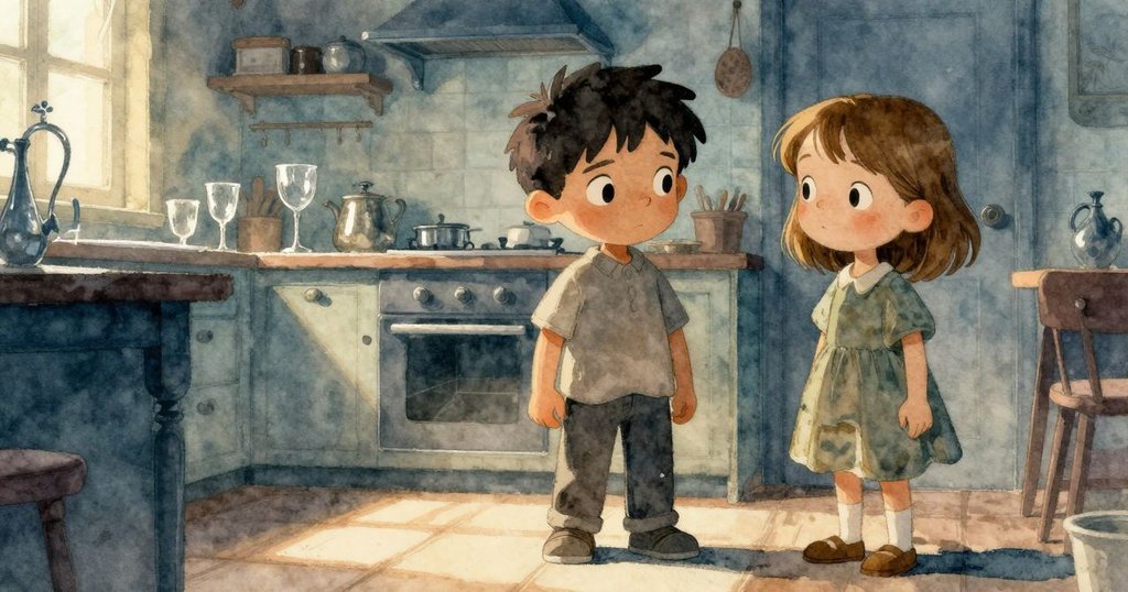 莫里茨與阿爾瑪回憶著過去的實驗，廚房桌上銀光閃爍，溫暖回憶在光影中流轉。