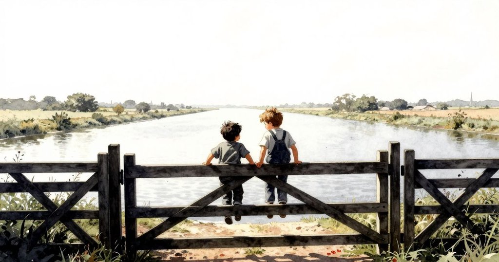 克萊德與裘德合作推動重木閘門開啟，展現開放運河與希望地平線，野鴨悠然掠過，情感溫暖而積極