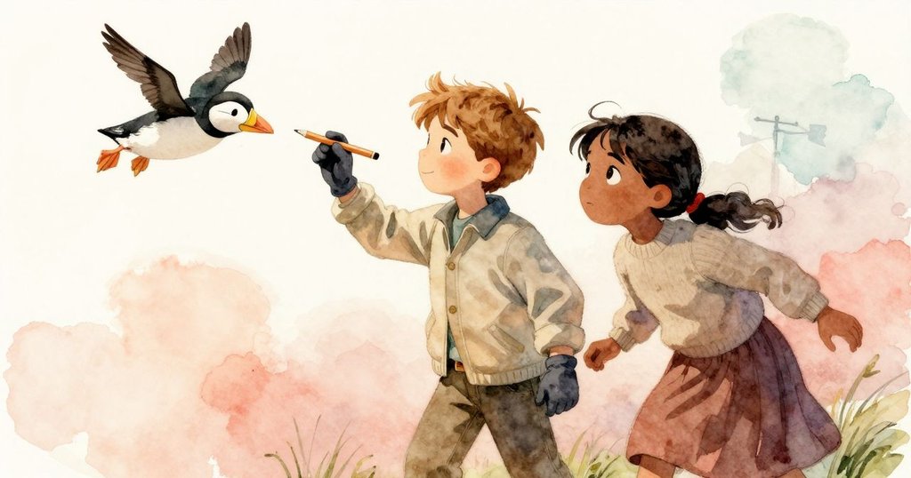 海鷗般的小海鳥低飛掠過風向標,艾瑞克迅速記錄新方向,雅拉目光堅定,畫面充滿動感與冒險情懷