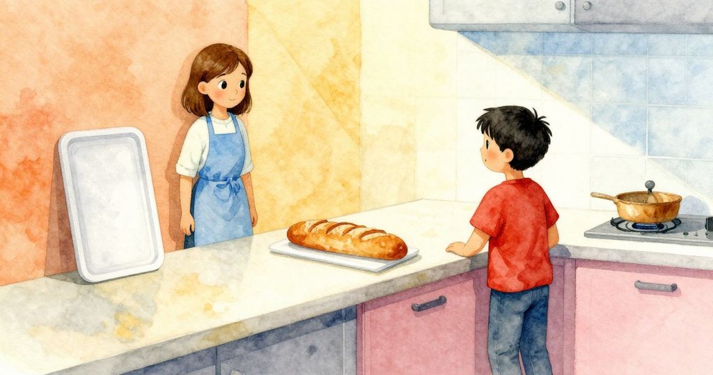 切割台與機器構成不可能幾何空間,塑料板與突出的麵包交織出奇異抽象畫面,呈現獨特美感