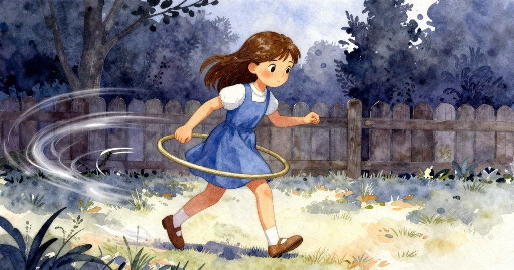 六月深吸氣後優雅邁步，靠近籬笆處調整金屬圈，她的動作留下柔和運動軌跡，充滿決心