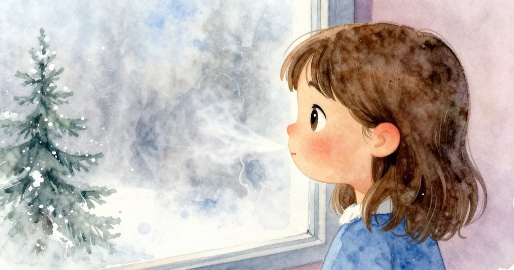 花洛拉透過窗霧看見貓影隱現，指尖與溫暖呼吸在玻璃上留下細膩水珠，視角充滿詩意