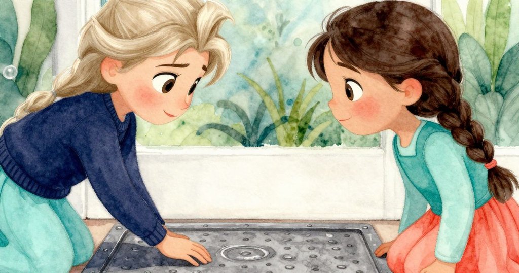 Elsa 的手指輕觸門墊細緻絨毛，局部強調材質與少量油墨痕跡，情緒專注細膩