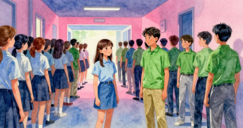 Stella與Bram在散落紙張逐步整理後重聚,面帶安心微笑,走廊內溫柔燈光中恢復平靜的結局