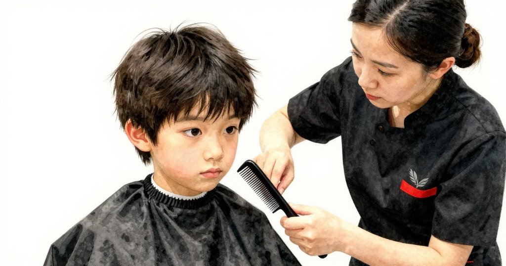 在沙龍櫃檯上,梳盤細節豐富,一片孤零零的枯葉靜臥其上,紅色點綴在柔和燈光下顯得格外醒目。