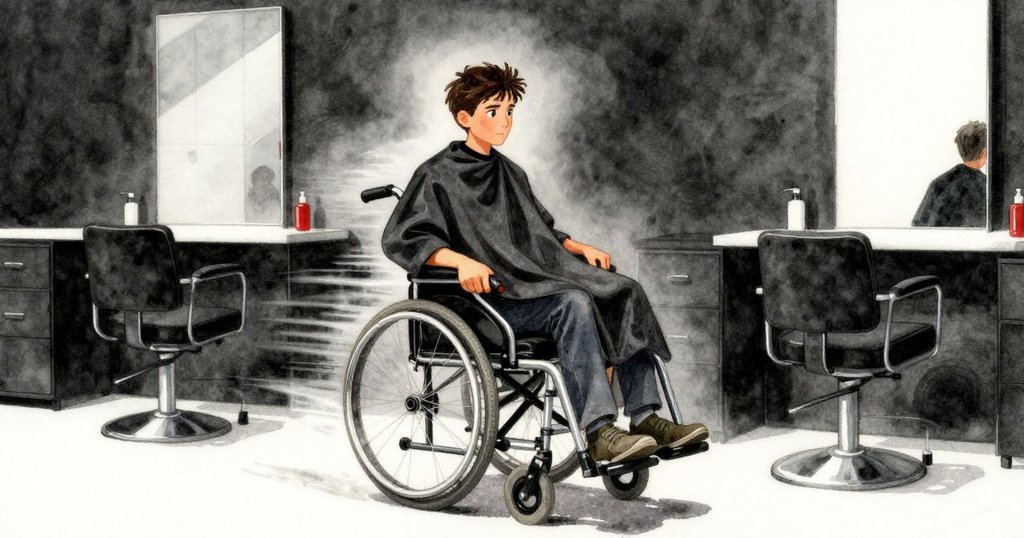 扶手椅穩步上升,動感模糊軌跡清晰呈現 Quinn 連續推踏板的努力,光影交錯中展現出機械節奏感。