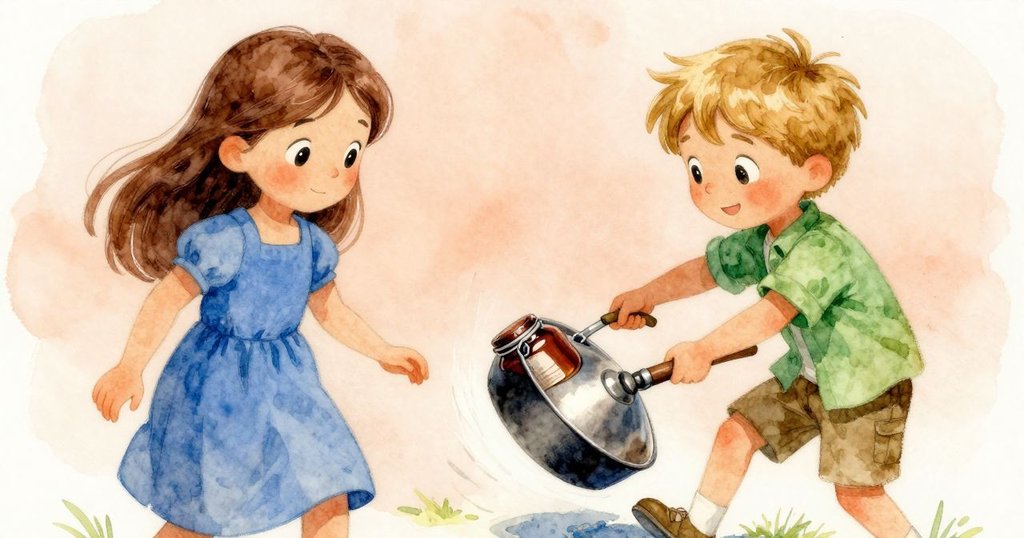 緊急瞬間，玻璃罐碰到Bram袖子，釋放出黏稠標籤意外飛出，兩人表情各異，氣氛緊繃。