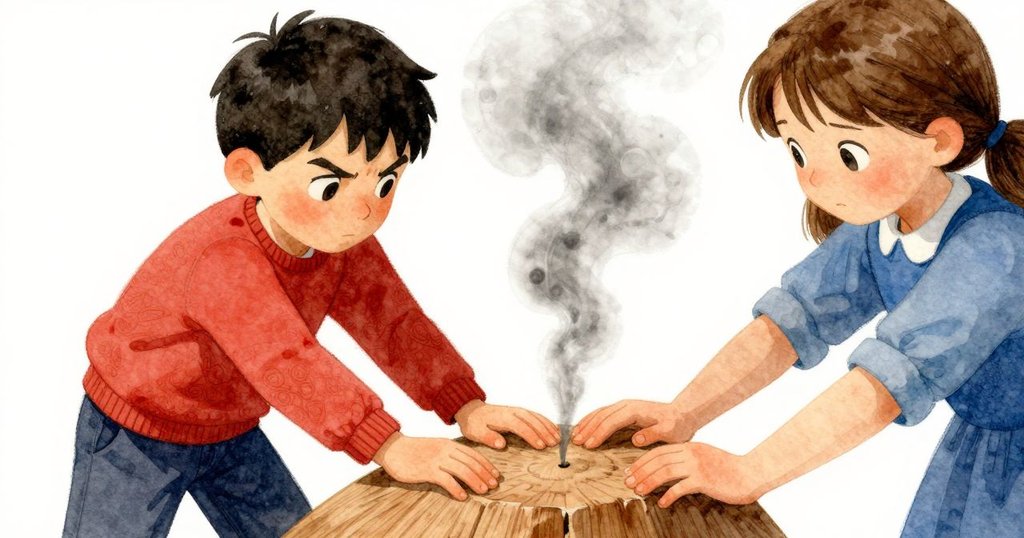 葛瑞塔的手緊壓木棍，木紋清晰，背景簡潔，突顯出堅定與專注