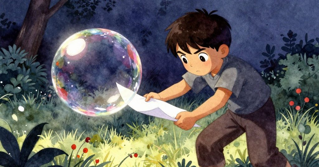 畫布上形成閃亮泡泡，博里斯小心按壓石頭，使紙張恢復平整，充滿戲劇性轉折。