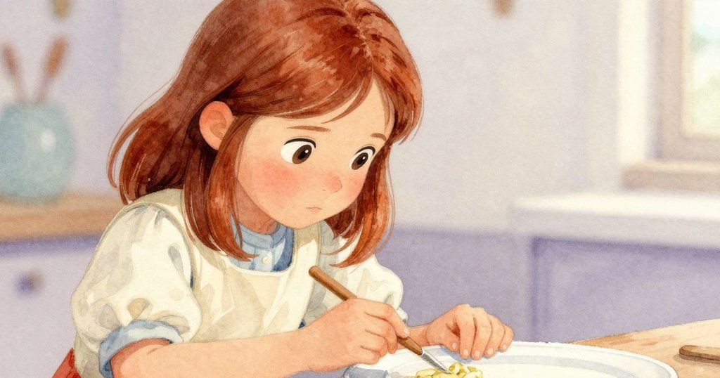 Mabel以平靜決心為陶盤作最後修飾,細膩磨平角落,留下微妙溝紋,展現成熟與細緻的陶藝創作過程。