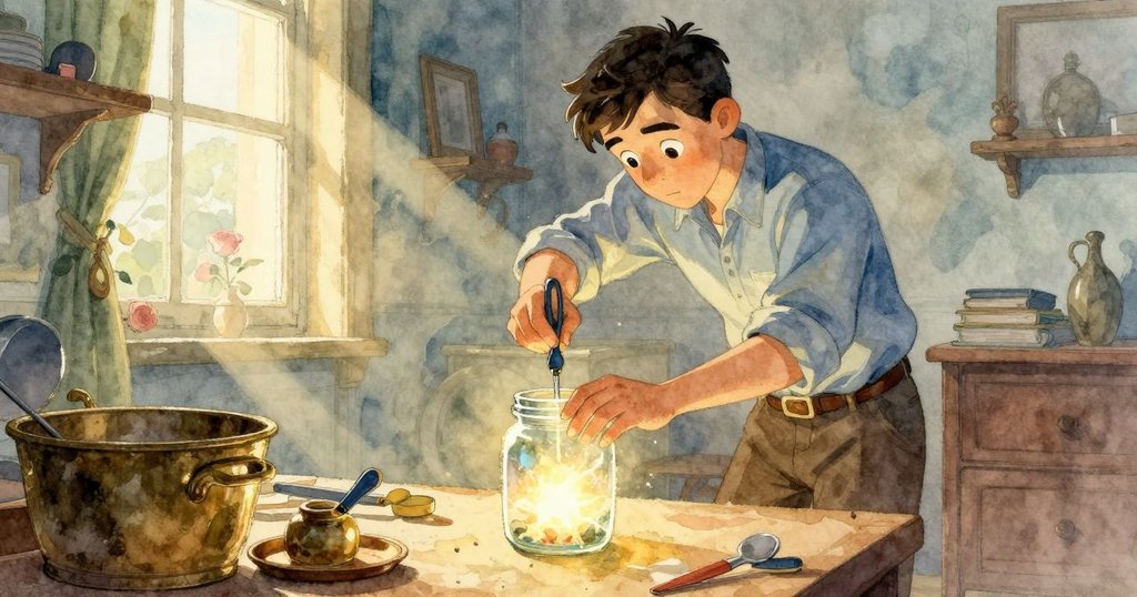 賽勒斯最終調整工具,面向光明未來,桌上亮澤瓶子猶如寶石在午后金光中閃爍