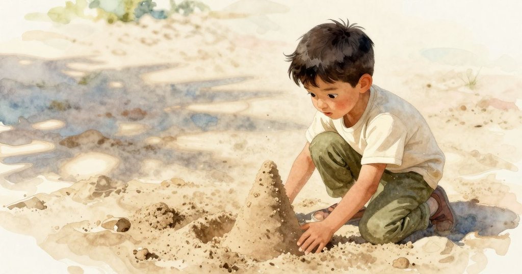 沙堆呈現奇異形狀動態崩解，光線與細沙交織出不可思議幾何圖形，故事進入神秘層面