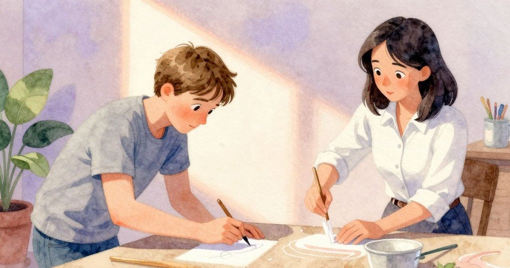 室內多層次畫面中，德雷克檢查粉筆線條，珍妮特攪拌膏狀物，氣氛忙碌溫馨，情節逐步推進