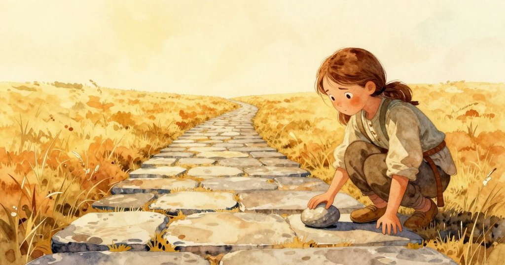 Lily 將最後一石穩放於箭頭處，站在清晰石路旁，面露欣慰與希望，故事迎向開放新途