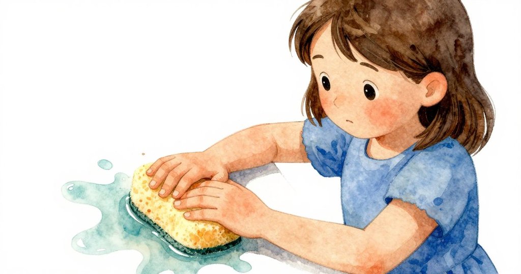 Gwen 發現水漬增多，迅速用海綿按壓吸收水滴，專注動作保護陶泥印章，動作果斷