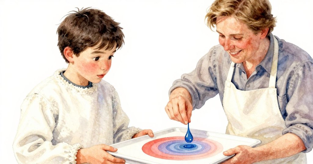 哈里斯手部特寫中釋放藍色水滴,畫盤上色環層疊呈現精細流動,情節進入細節發展階段