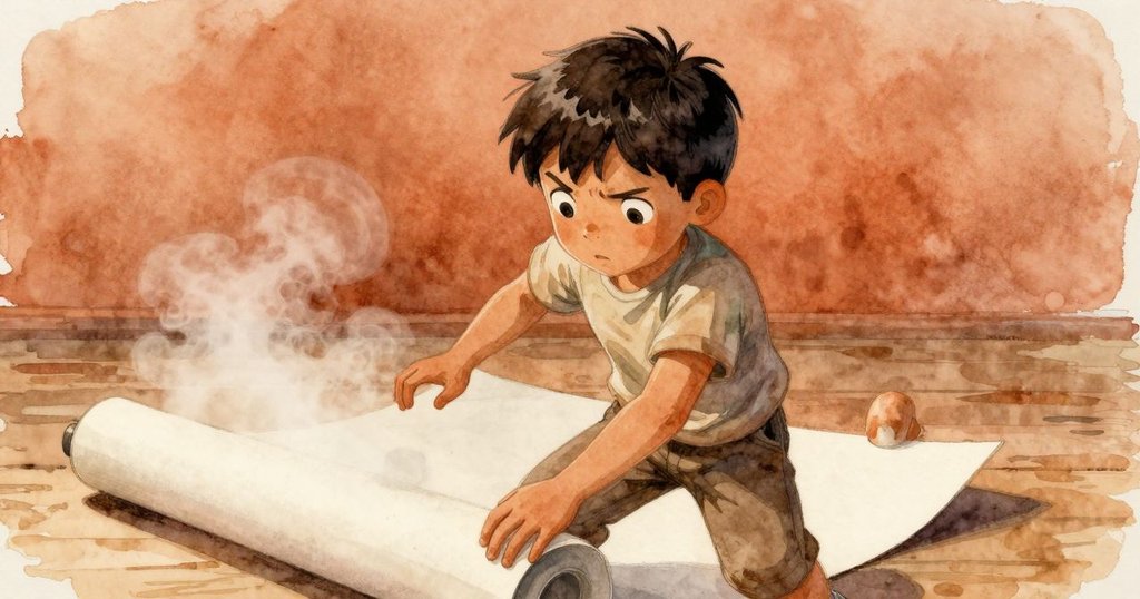 拉斯神情緊張，計時器發出嘶嘶聲，霧氣覆蓋紙卷，他正仔細檢查花束，場面充滿懸疑感