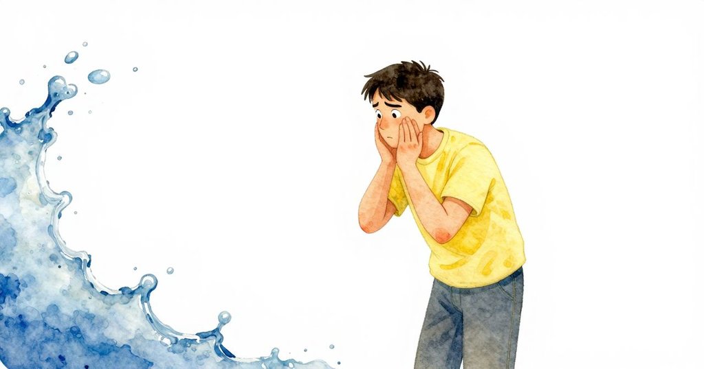 Drake在實驗中驚訝看著液滴飛散,周圍空間空曠,突顯實驗變數與情緒起伏