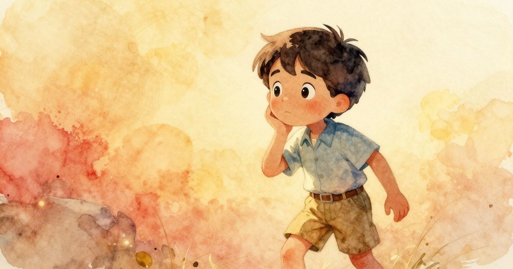 充滿懷舊感的場景中，特羅伊在柔和金色光芒下使用羅盤，思緒回到過去的探索時光