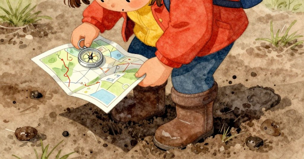 從低角度看見萊拉的靴子陷入黏土,泥濘與濕潤環境細節突出,傳遞出探索途中遇到的困難與挑戰。