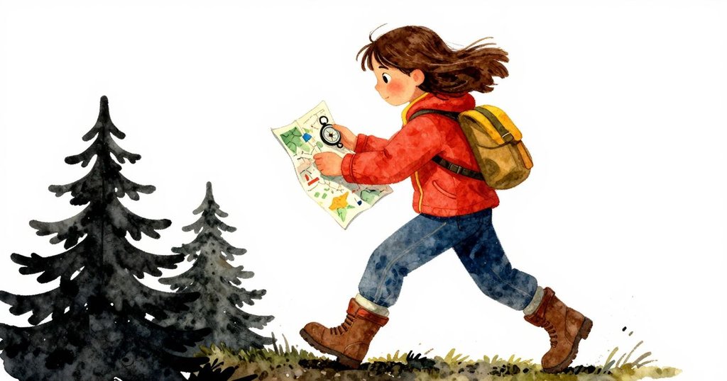 急促口哨響起,萊拉迅速前行,雙手緊握指南針與地圖,動態瞬間充滿緊張與決心。