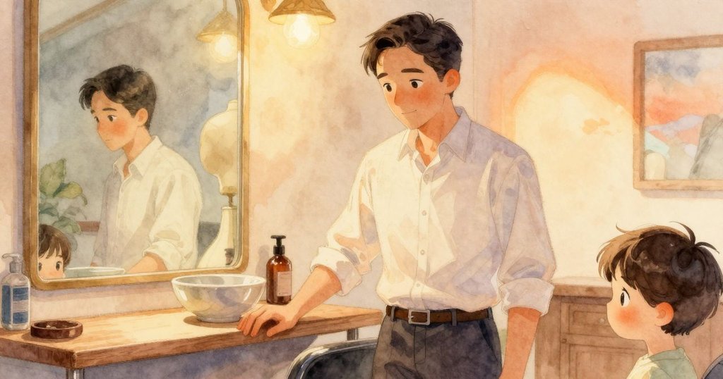 帶有懷舊色調的回憶場景中，格蘭特回想沙龍早前熱鬧景象，銅絲倒影與陶瓷碗映出溫暖光芒，氛圍溫馨。