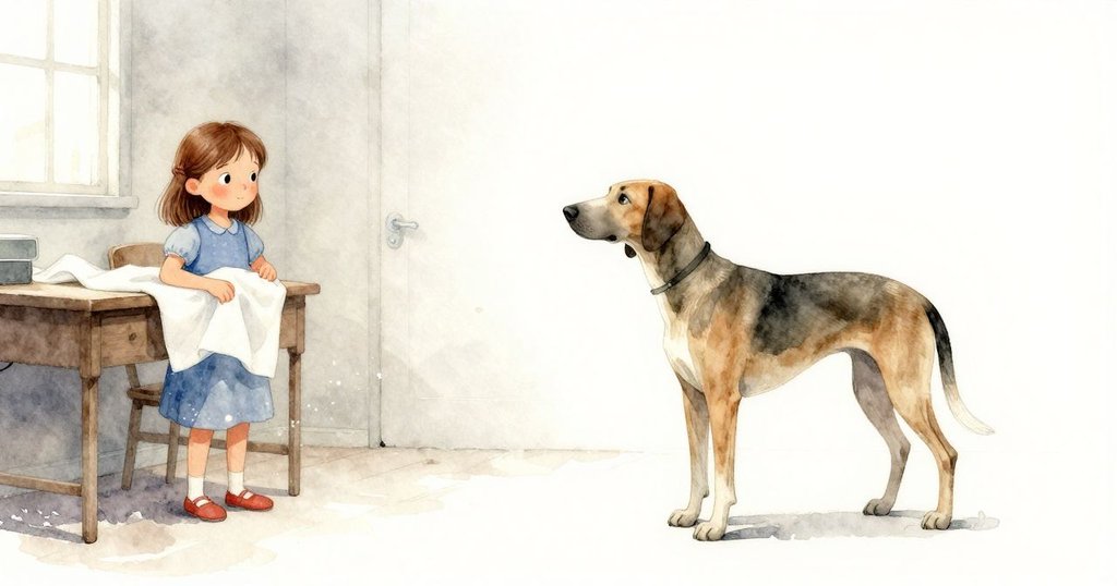 戴娜急步下樓進入柔和室內,撫平擺動書頁與紙張,室內滿布溫暖寧靜光影,結局令人安詳。