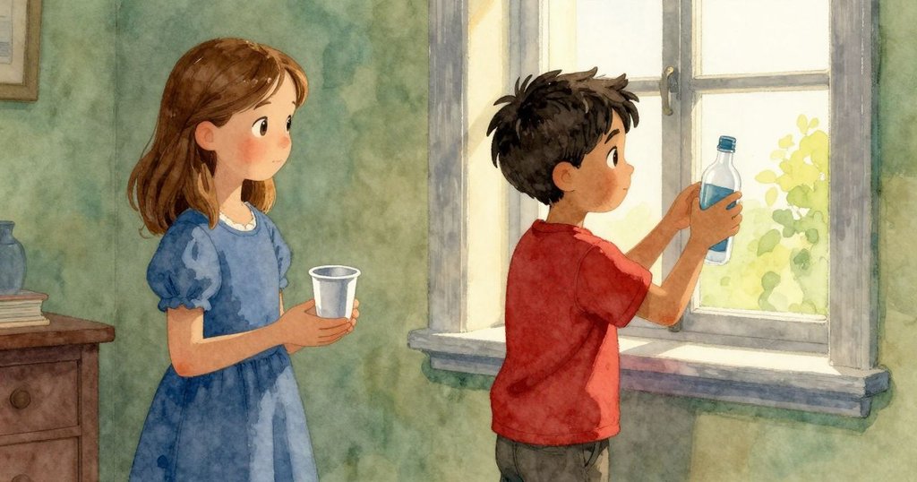 在另一房間內，Quinn穩住成品瓶子，Harriet握著混合沙的容器，透過窗戶灑進溫暖夕光，氣氛平和