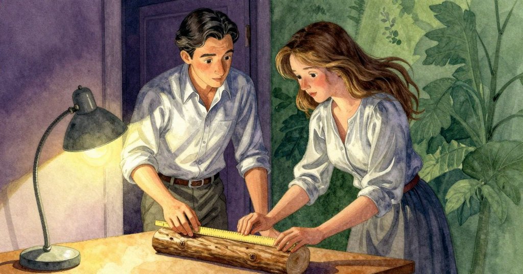 布蕾雅步入房間，臉頰映著風的痕跡，與文森共同調整記錄儀器，展現合作與期待的情感