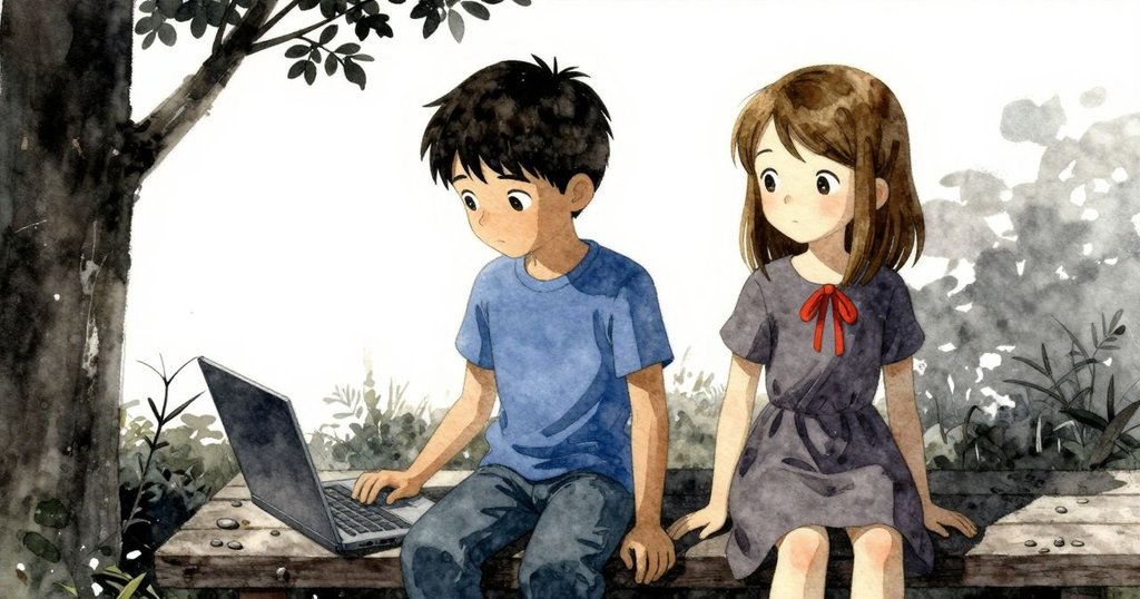 Nolan注視筆記本被細枝制止滑動，石頭紛落，柔和陽光中呈現意外平衡瞬間，情緒由驚訝轉為平靜。