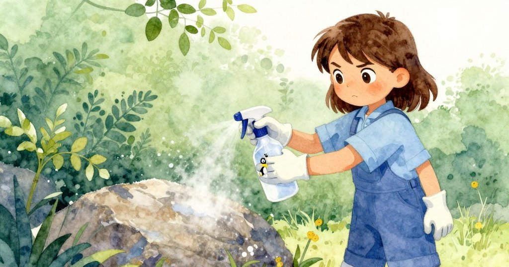 艾莉絲按下噴霧瓶噴頭,橡膠企鵝在手腕上輕撞,水霧在石牆上聚成珠狀