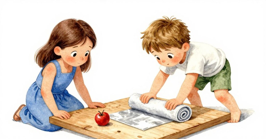 艾達輕輕轉動身體，水桶傾斜溢出銀色液體順著木板流動，毛巾迅速攔截，局部細節生動呈現