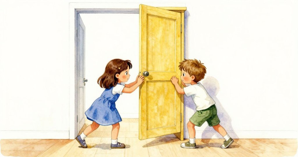 艾達與佛雷斯特並肩合力推動倚在地板邊的衣櫥門，彼此協作展現溫馨決心，室內環境親切熟悉