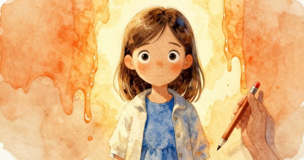 Nell蹲下細讀量筒刻度，雨滴干擾真實水位，她手持鉛筆準備記錄，神情堅定認真。