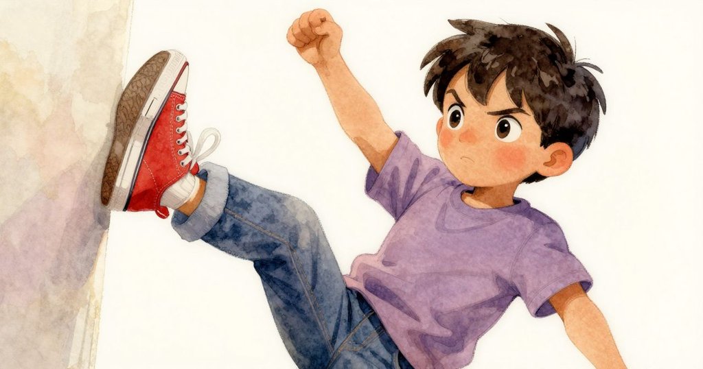 從低角度仰視路克舉鞋，神情專注，塔拉在旁關切，室內溫暖燈光襯托動作張力