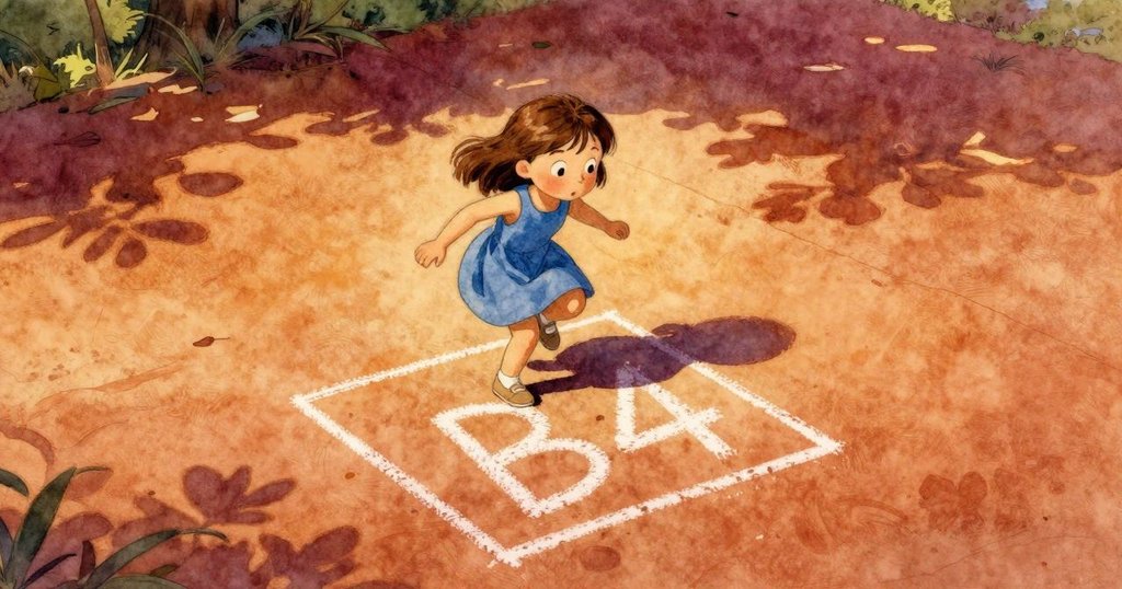 六月跳下階梯進入B4格子,腳下揚起粉筆灰塵,陽光與陰影交錯,表現出活力與回憶