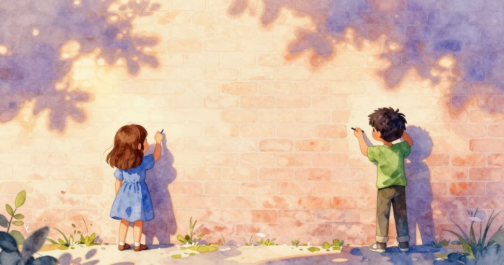 克拉拉與皮爾斯最終在溫暖光芒中攜手完成作業，綠色脊線閃耀於磚牆上，滿意與團結在笑容中流露