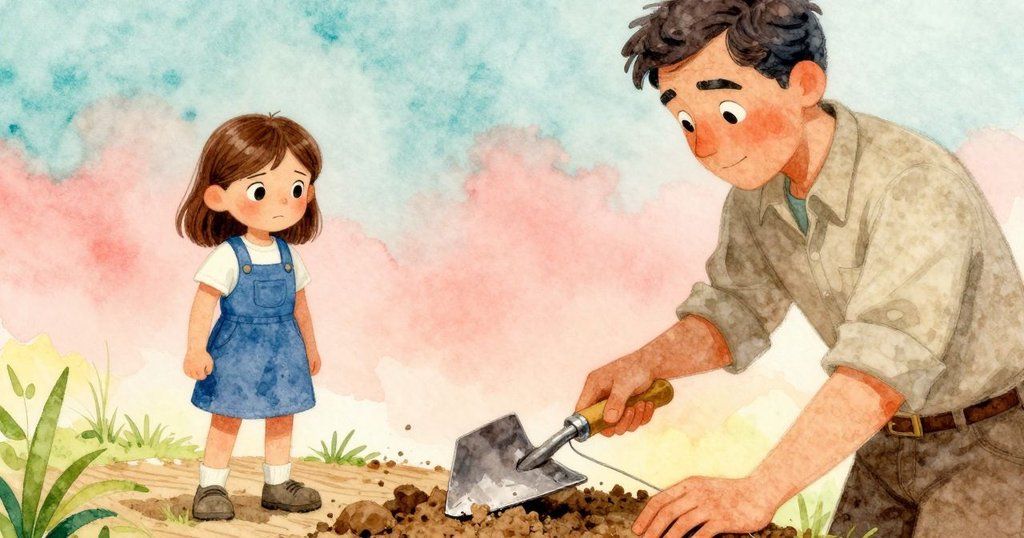 霍莉的工具細部特寫，破裂鏟子與粗繩動作清晰，展現木柱紋路與動感細節。