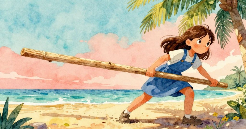 霍莉扭曲角度下努力撬動膨脹木板，表情堅定，呈現出極具張力與動態的場景。