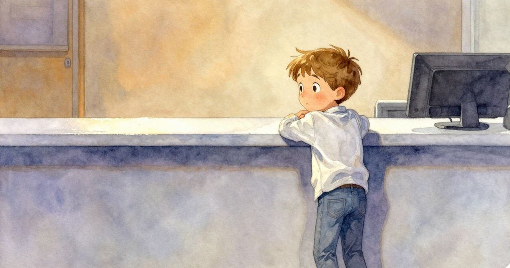 夕陽餘暉下，Basil 靜立於空靜櫃台旁，空盤與牙籤杯見證著店內一段平靜且隱約回味的故事。