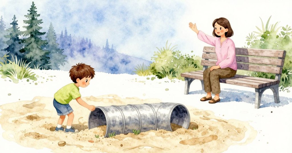 完成隧道後,Vernon自豪站立,Janet在樹蔭長凳上微笑呼喊,兩者重逢,充滿喜悅與滿足感