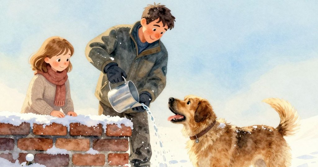 Wade的手部特寫,使用水鍋倒水於雪磚上,細節清晰呈現冰化過程,神情專注