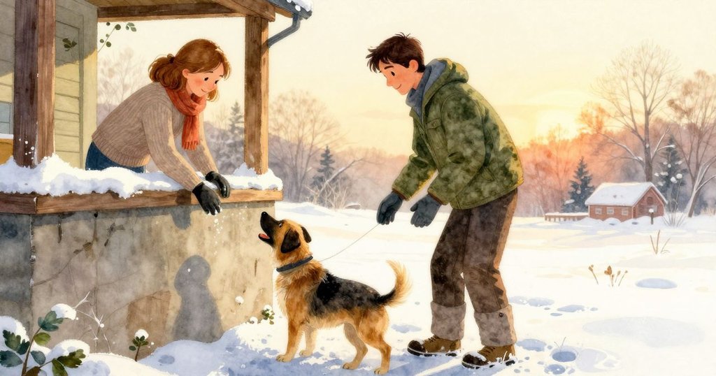 從高處視角看見Lark整理牆面,Wade在下方工作,狗的腳印明顯,呈現團隊協作情景