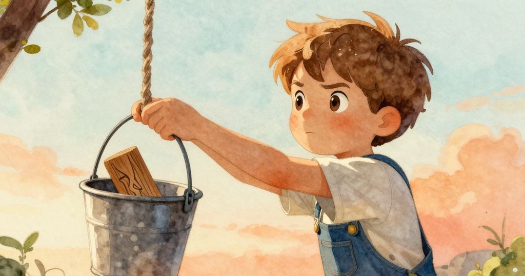 Wyatt專注捕抓擺動桶子，桶內刻有海馬圖案的小木塊，背景充滿溫暖早晨光線與細緻木紋